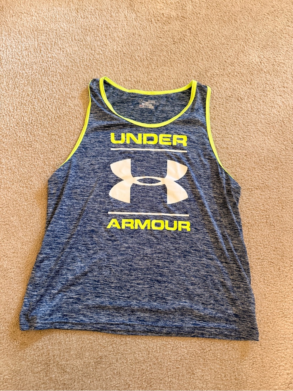 Under Armour Blue Heather Tank with Neon Yellow Trim